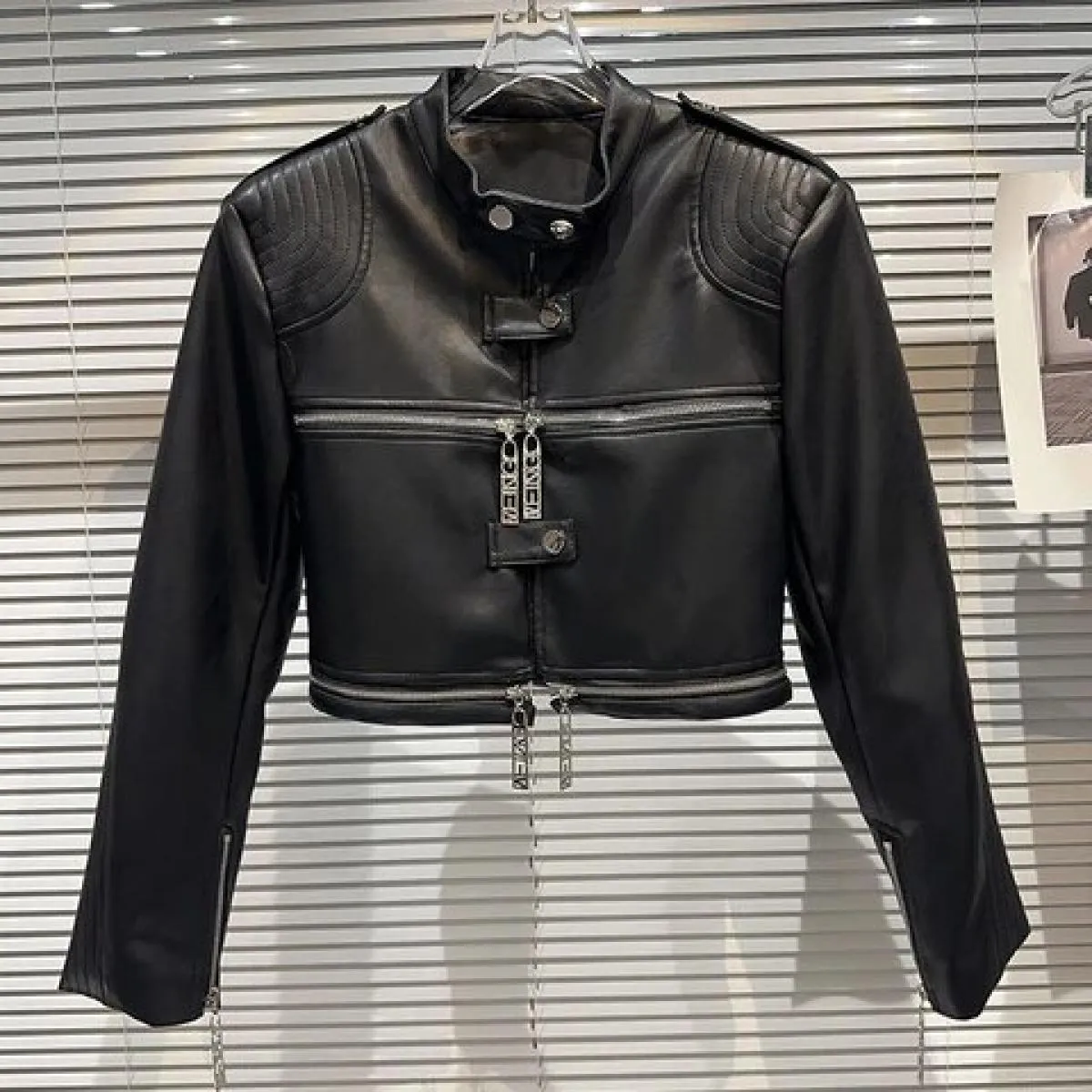 High Street più recente 2023 Autunno Inverno Designer Fashion Women' Zipper Standing Beck Giacca in pelle da motociclista
