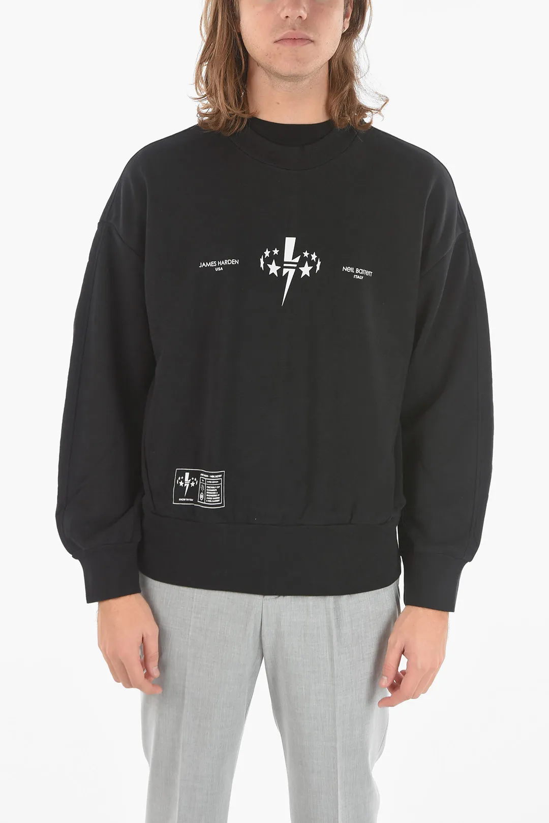 JAMES HARDEN X NEIL BARRETT Felpa girocollo Baggy con Stampa BOLT STAR