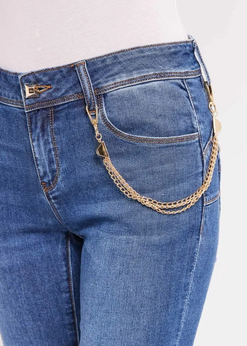 Jeans skinny cropped con catena