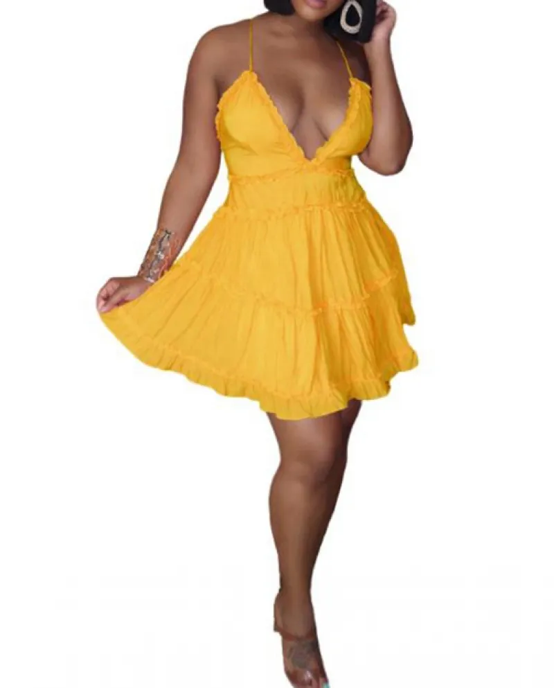 Kayotuas Abito da donna con scollo a V Ruffles Party Summer Casual Loose Beach Ladies A Line Princess Club Fashion Streetwear