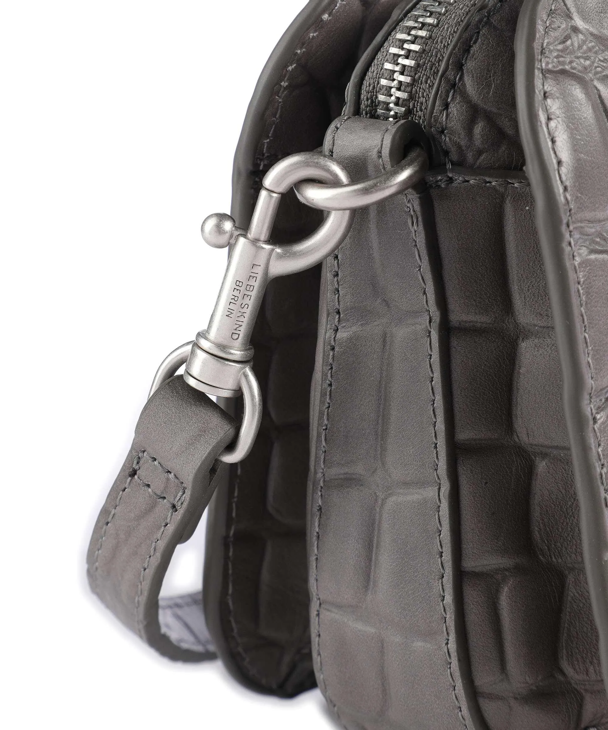  Liebeskind Luka Waxy Croco Borsa a tracolla pelle in rilievo grigio scuro  