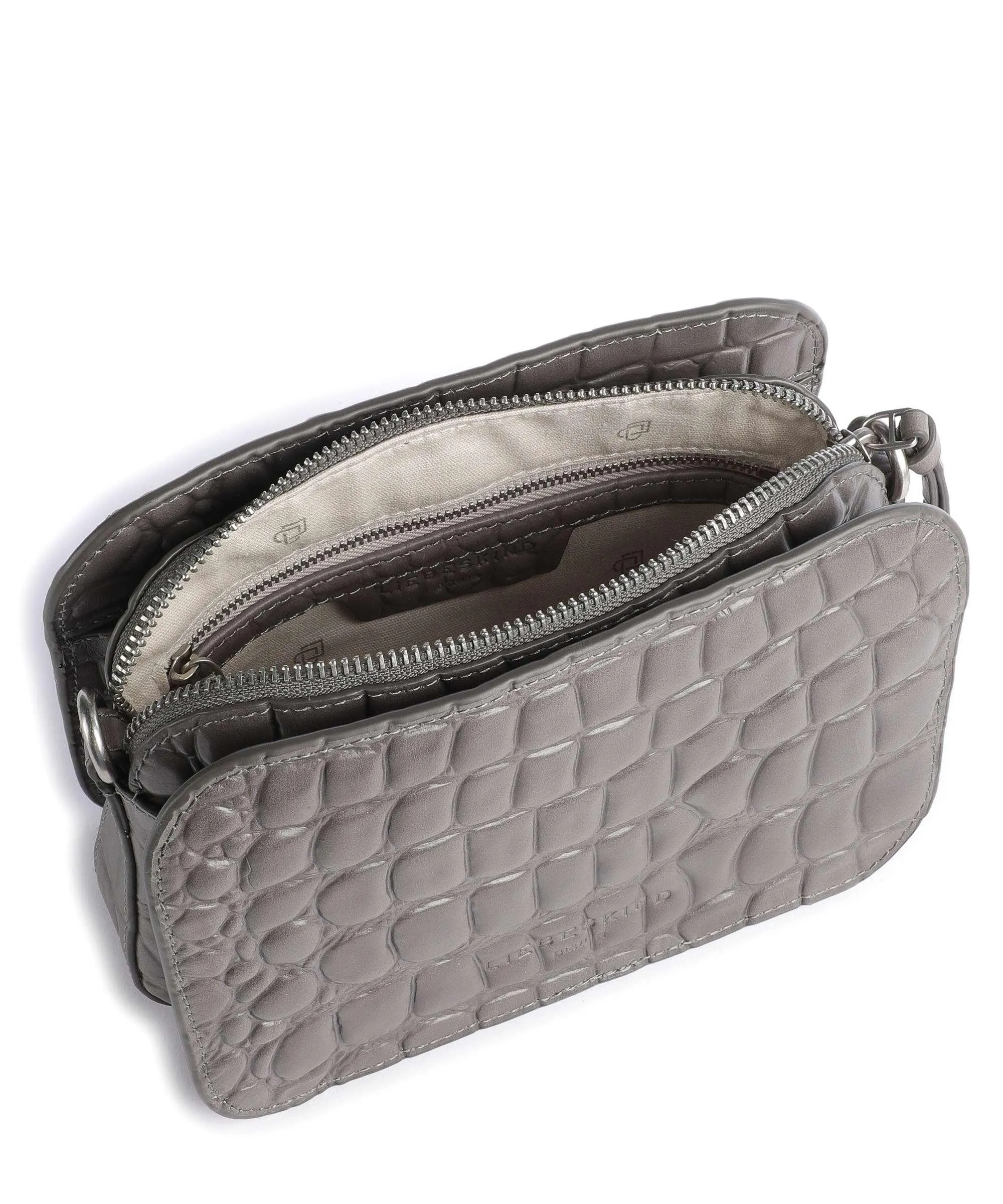 Liebeskind Luka Waxy Croco Borsa a tracolla pelle in rilievo grigio scuro  