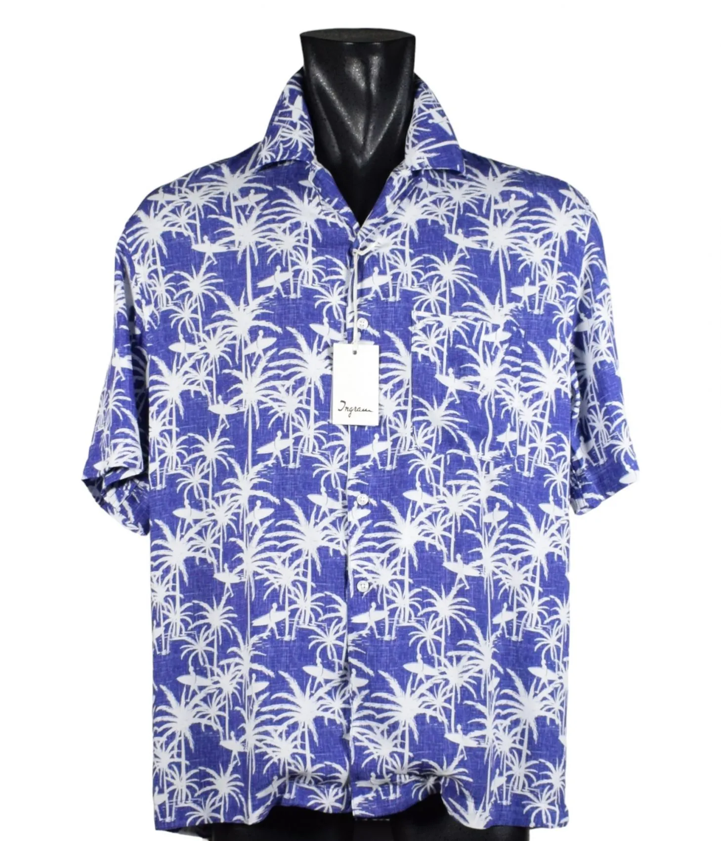 Light blue ingram shirt with bowling collar and floral pattern