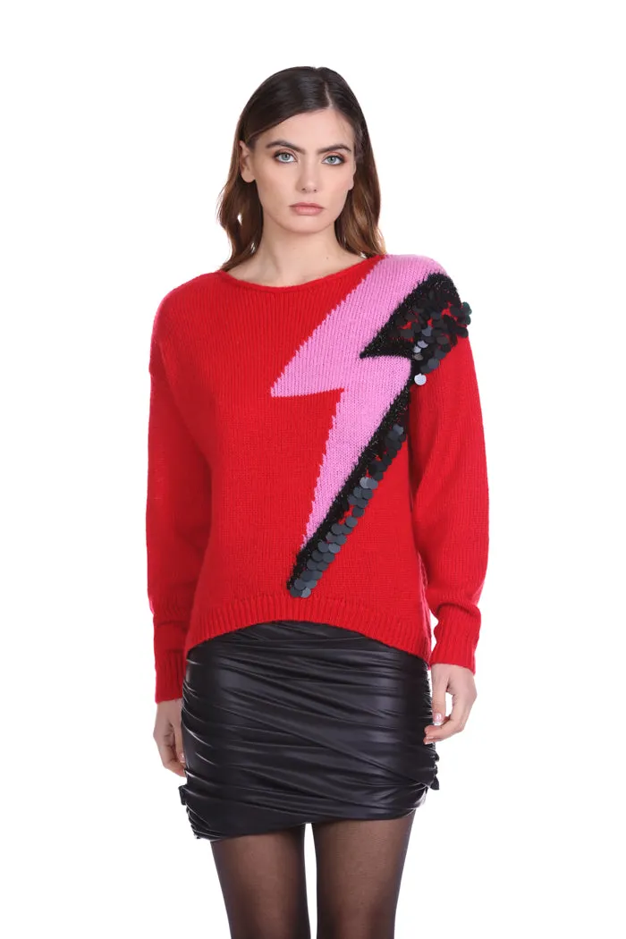 Maglia XERFON manica lunga con jacquard lurex più paillettes fulmine