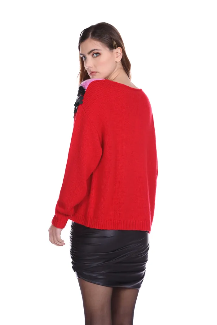 Maglia XERFON manica lunga con jacquard lurex più paillettes fulmine