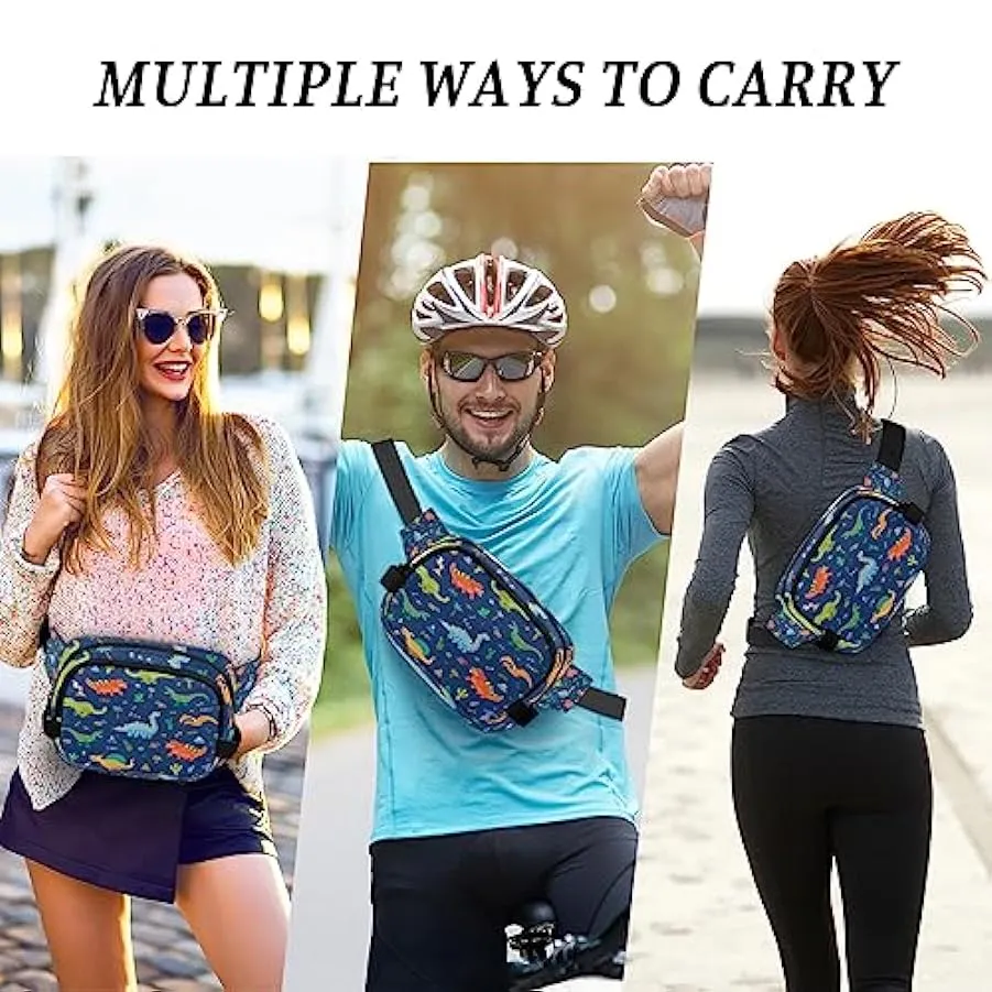 Marsupio da donna e da uomo con simpatici dinosauri, marsupio con dinosauri dei cartoni animati, alla moda, borsa a tracolla qua