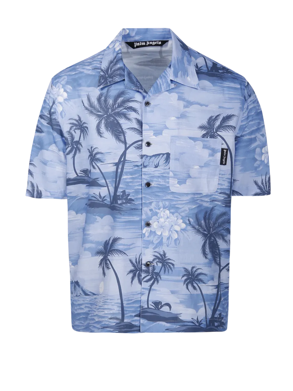 MEN PALM ANGELS BLUE COTTON SUNSET BOWLING SHIRT