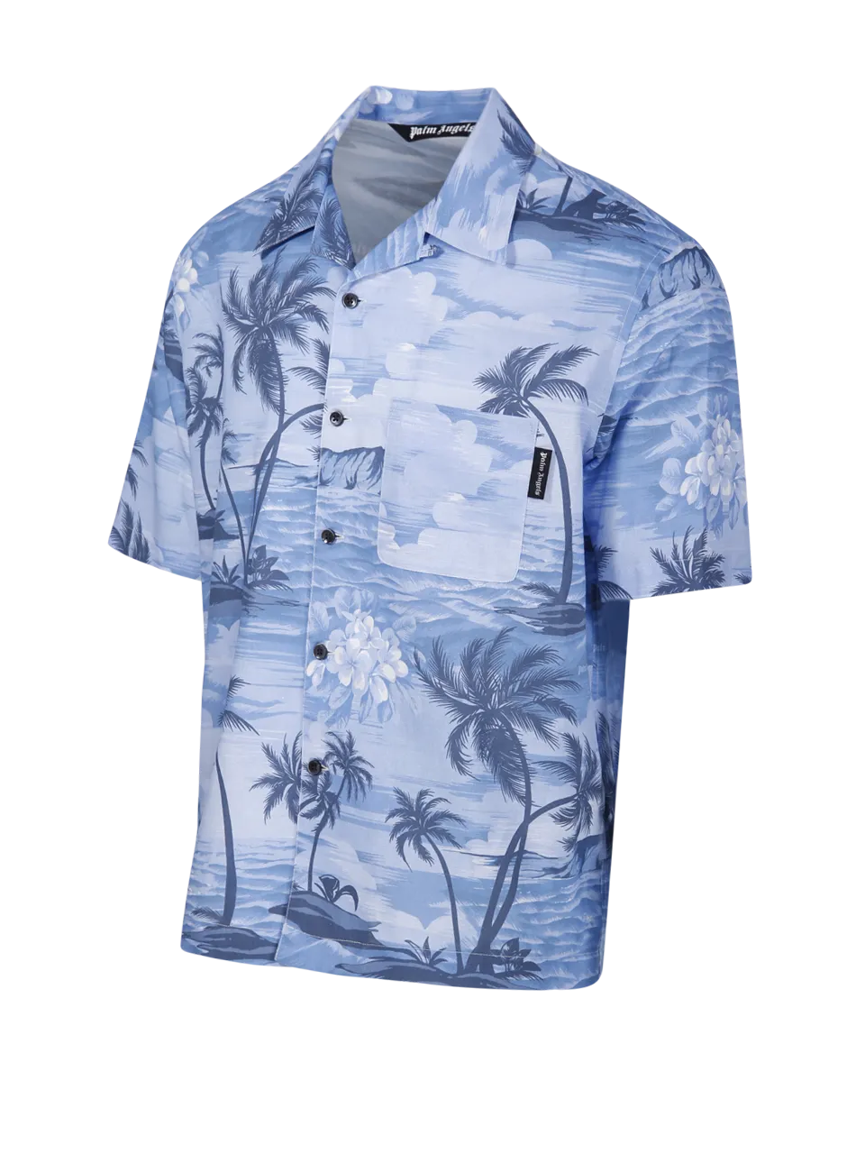 MEN PALM ANGELS BLUE COTTON SUNSET BOWLING SHIRT