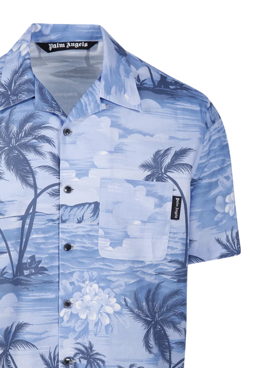 MEN PALM ANGELS BLUE COTTON SUNSET BOWLING SHIRT