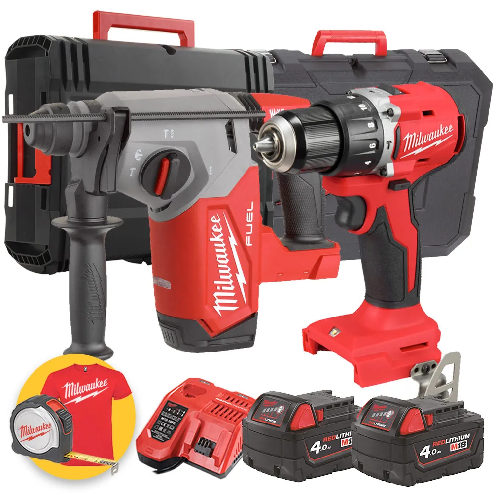 Milwaukee kit utensili a batteria M18 - Tassellatore a batteria M18 FH + Trapano avvitatore BLPDRC - 2 X 4Ah