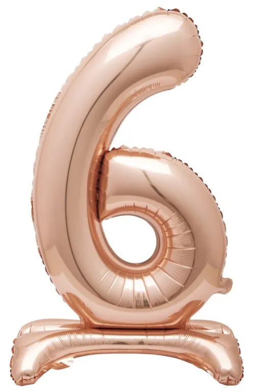 Palloncino foil numero 6 in piedi oro rosa 76 cm