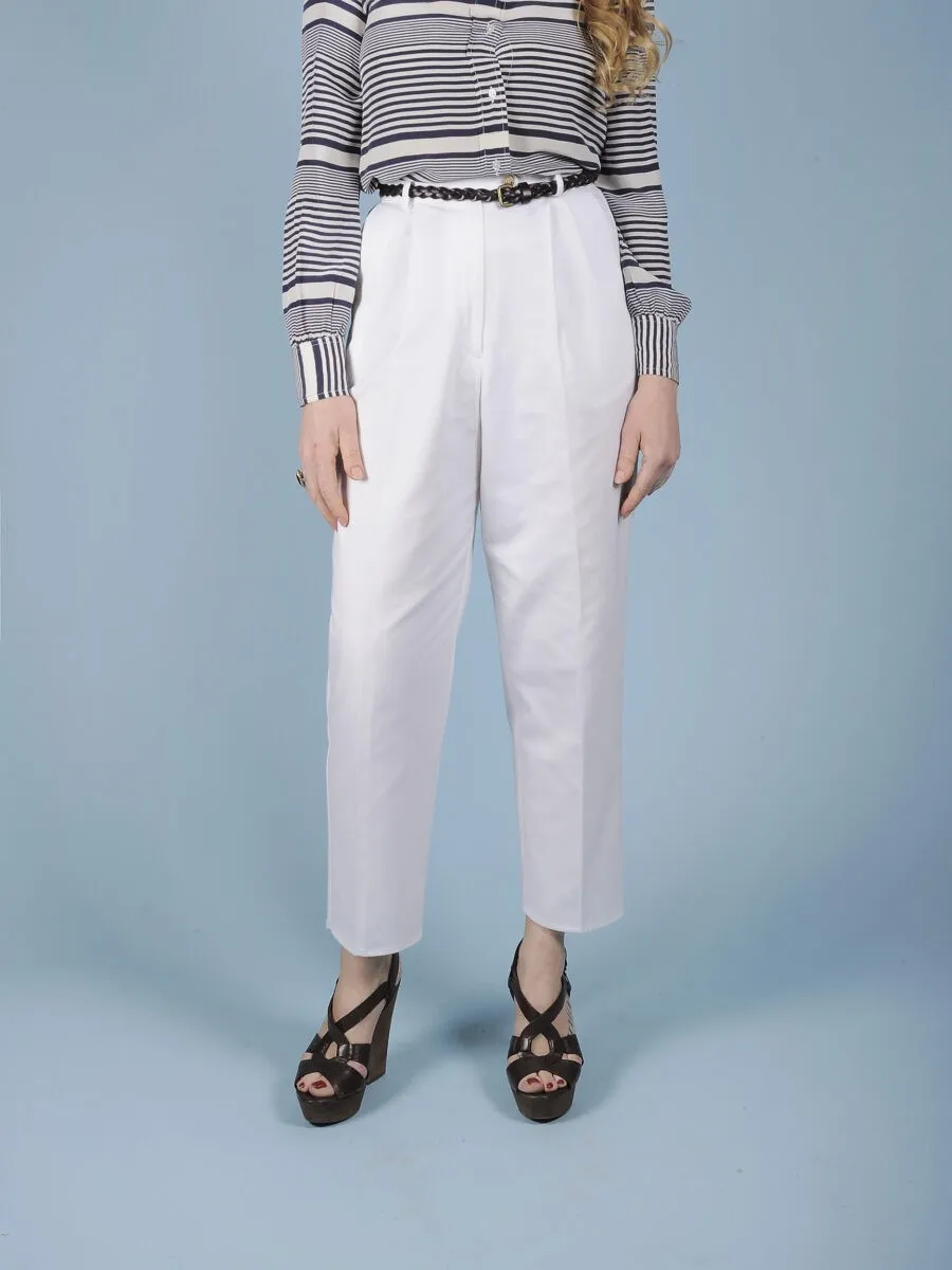 Pantalone bianco a vita alta misto cotone