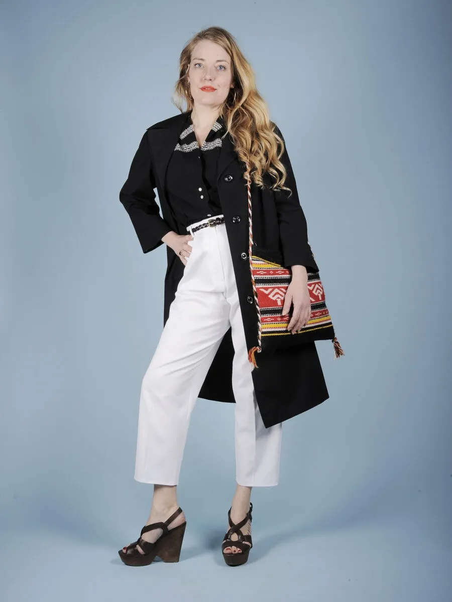 Pantalone bianco a vita alta misto cotone
