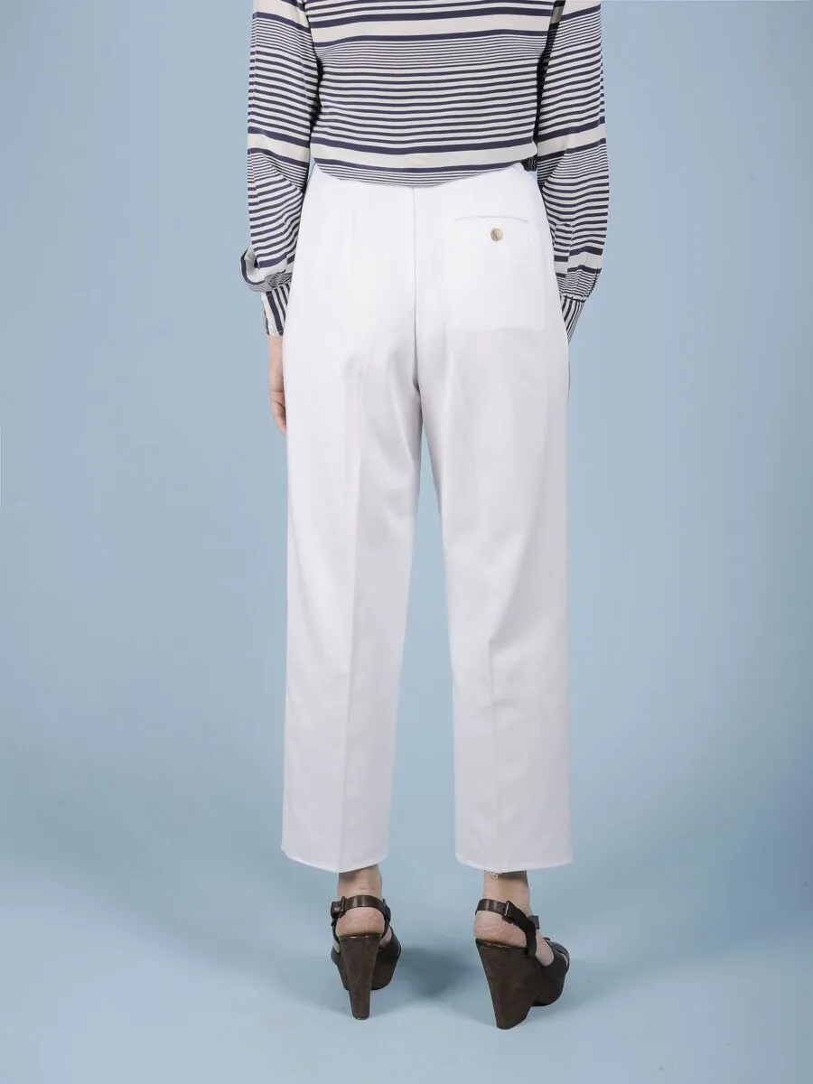 Pantalone bianco a vita alta misto cotone