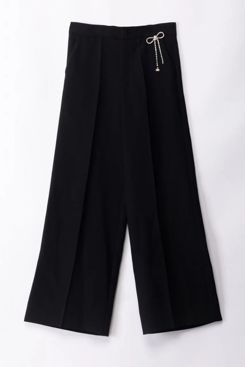 Pantalone in crepe con fiocco e strass Black