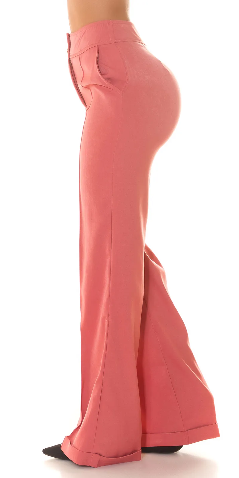 Pantalone larghi a vita alta LE206  salmone