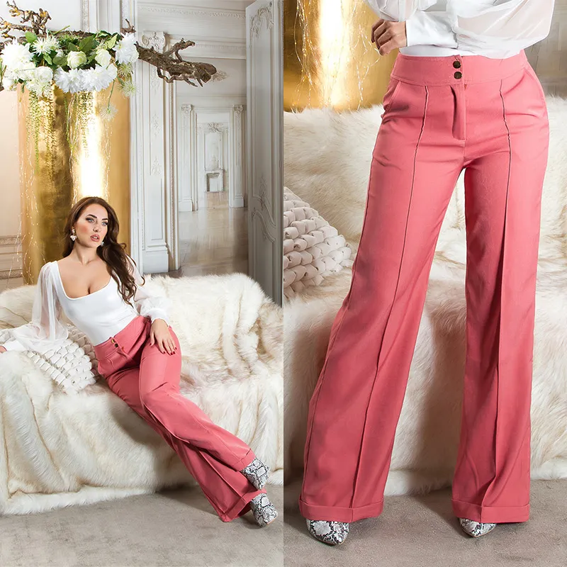 Pantalone larghi a vita alta LE206  salmone