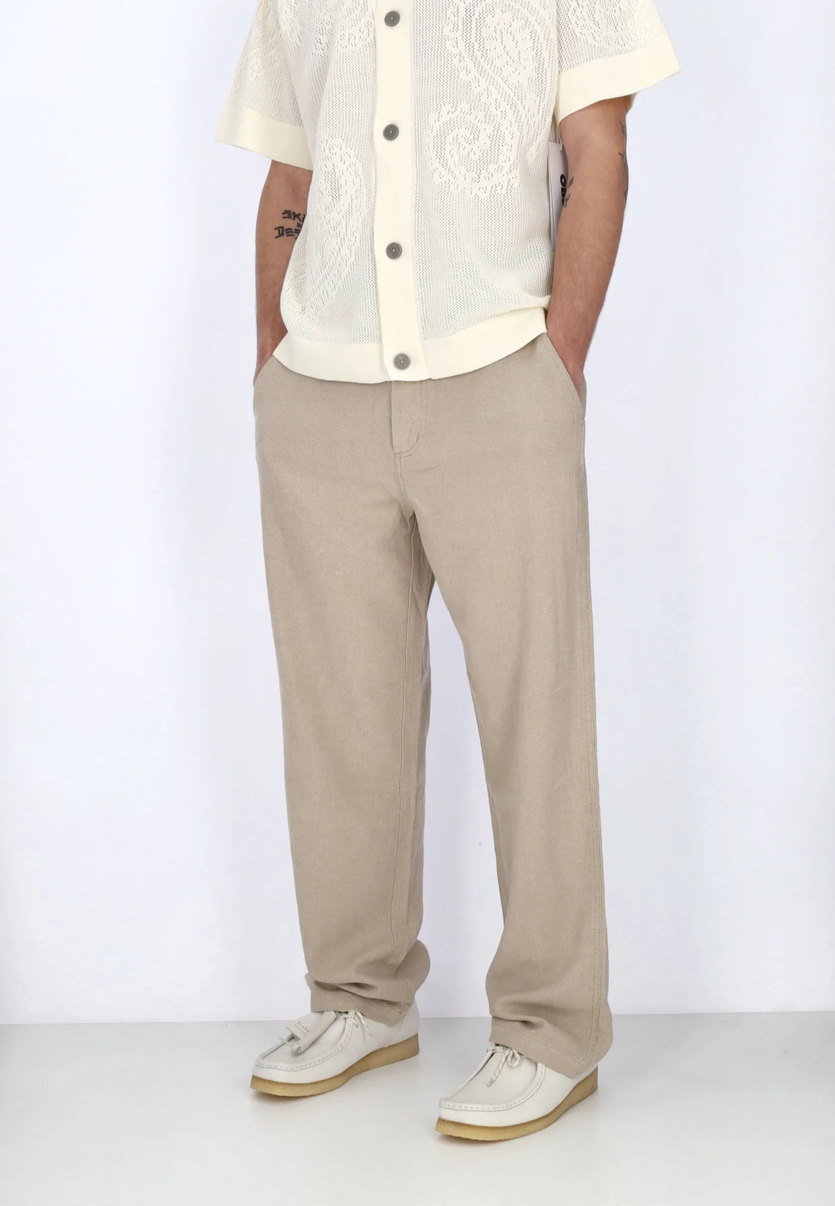 Pantalone Lungo Uomo Hardwork Linen Carpenter Pant Oatmeal