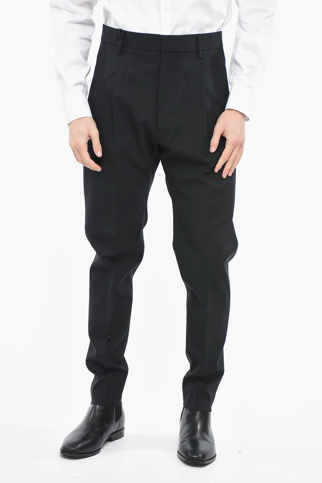 Pantaloni 1 PLEAT AVIATOR in Lana con Pince Frontale