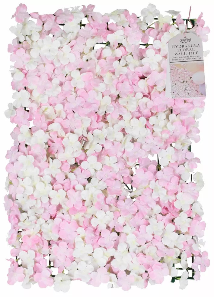 Parete di fiori di ortensia bianca e rosa
