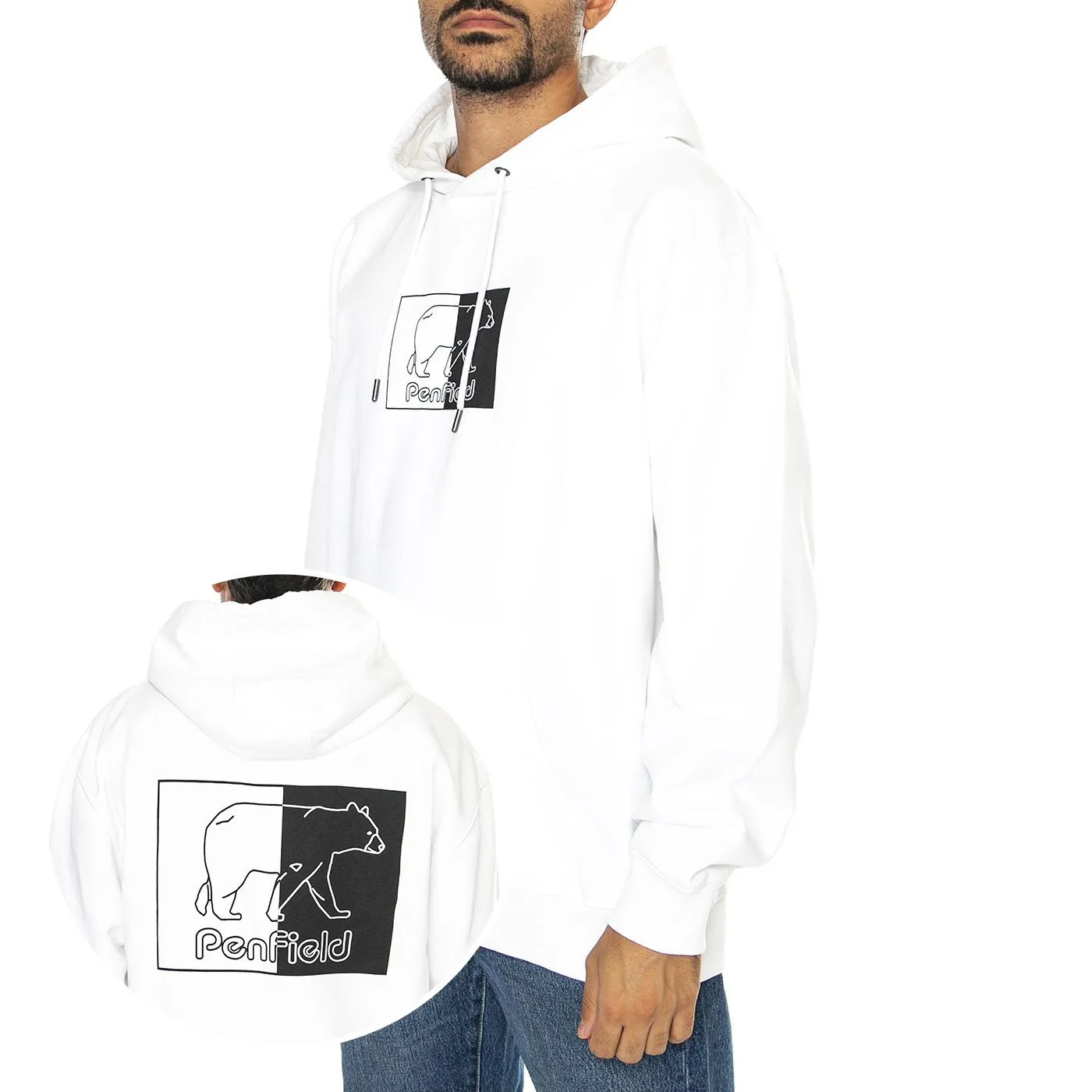 PENFIELD Inverted Bear Hood Bright White - Felpa con Cappuccio Uomo Bianca    