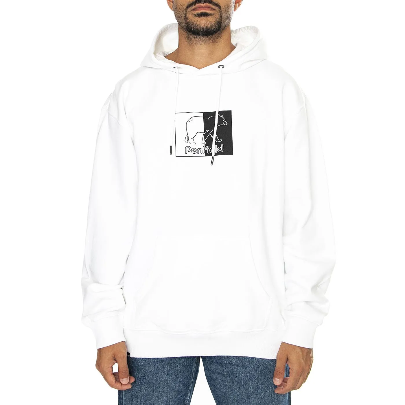 PENFIELD Inverted Bear Hood Bright White - Felpa con Cappuccio Uomo Bianca    