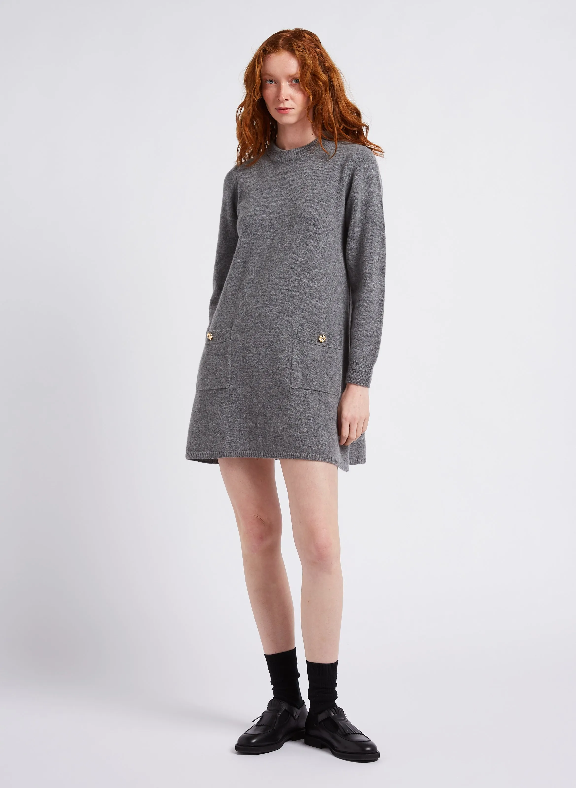  PETITE MENDIGOTE   ROSS - Vestito corto con collo tondo in lana e cashmere misto | Grigio