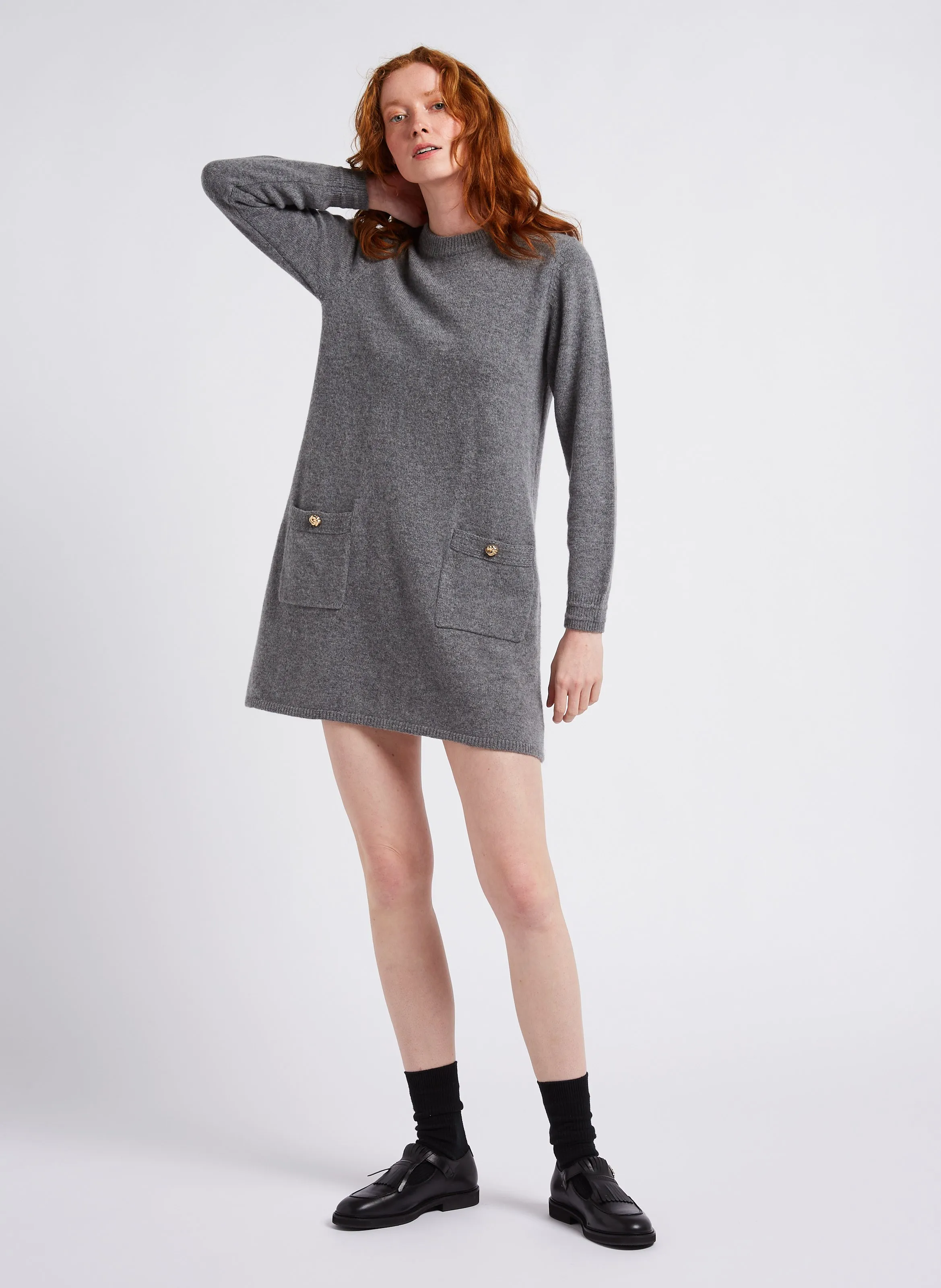  PETITE MENDIGOTE   ROSS - Vestito corto con collo tondo in lana e cashmere misto | Grigio