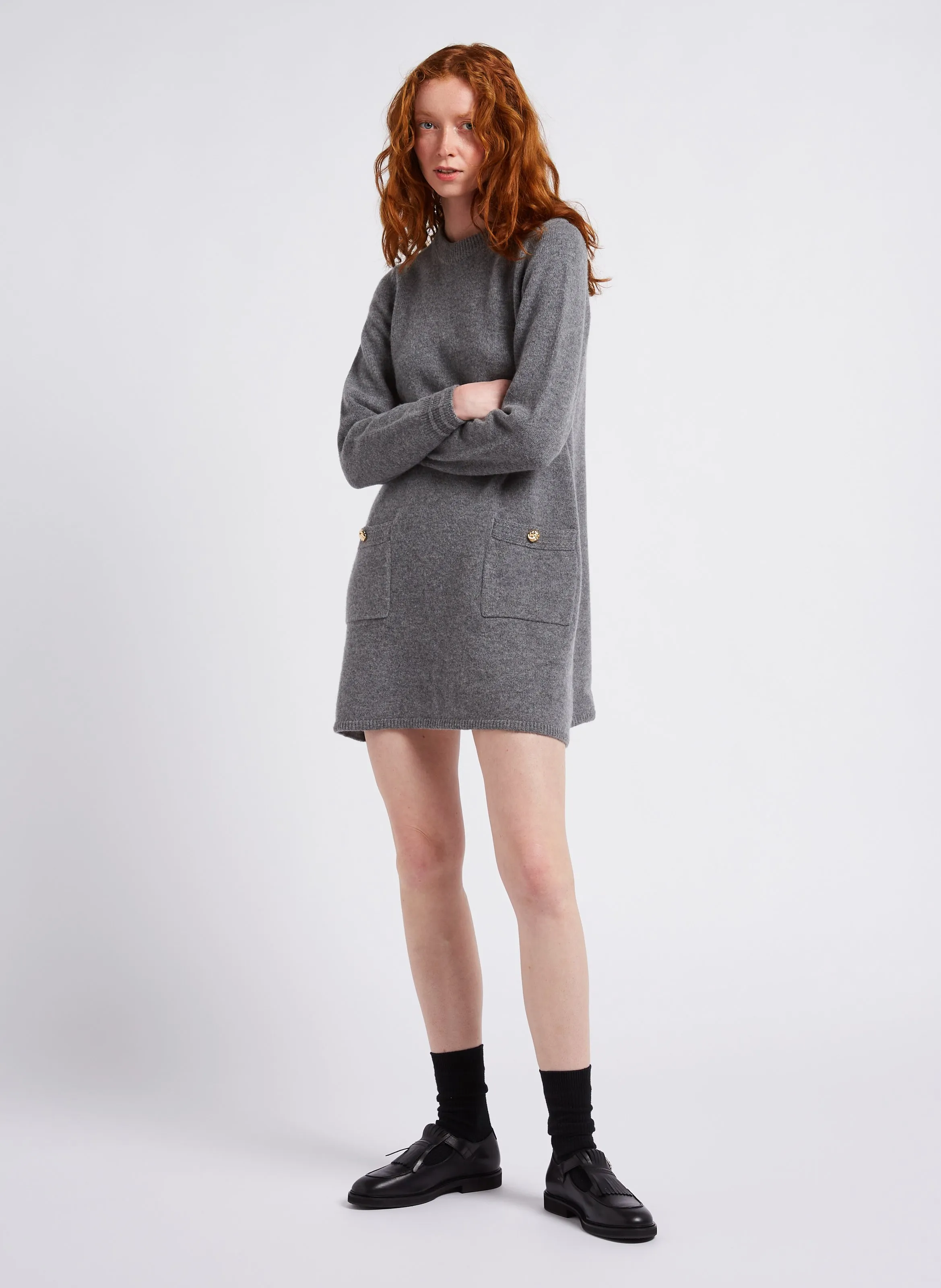  PETITE MENDIGOTE   ROSS - Vestito corto con collo tondo in lana e cashmere misto | Grigio