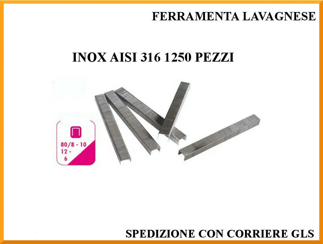 Punti per fissatrice manuale,elettrica o pneumatica inox aisi 316 box 1250 pezzi 