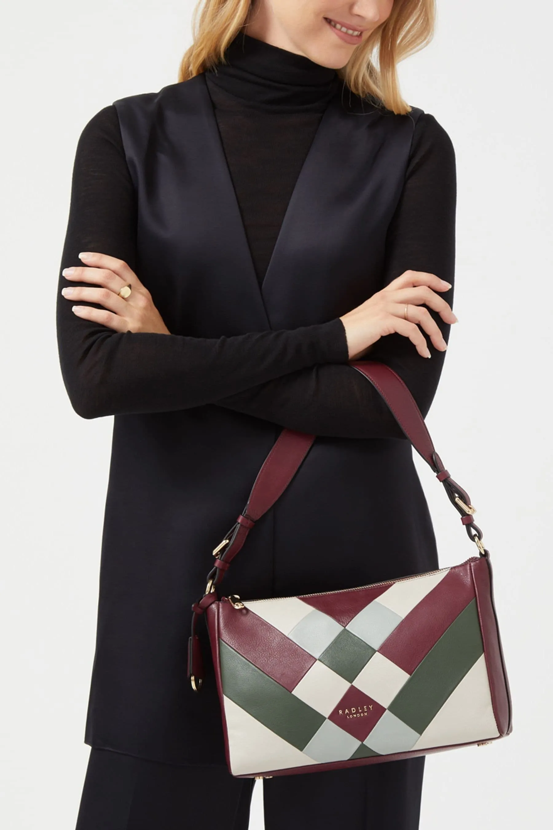 Radley London - Rosso - Dukes Place - Borsa a rombi patchwork medio con zip sulle spalle