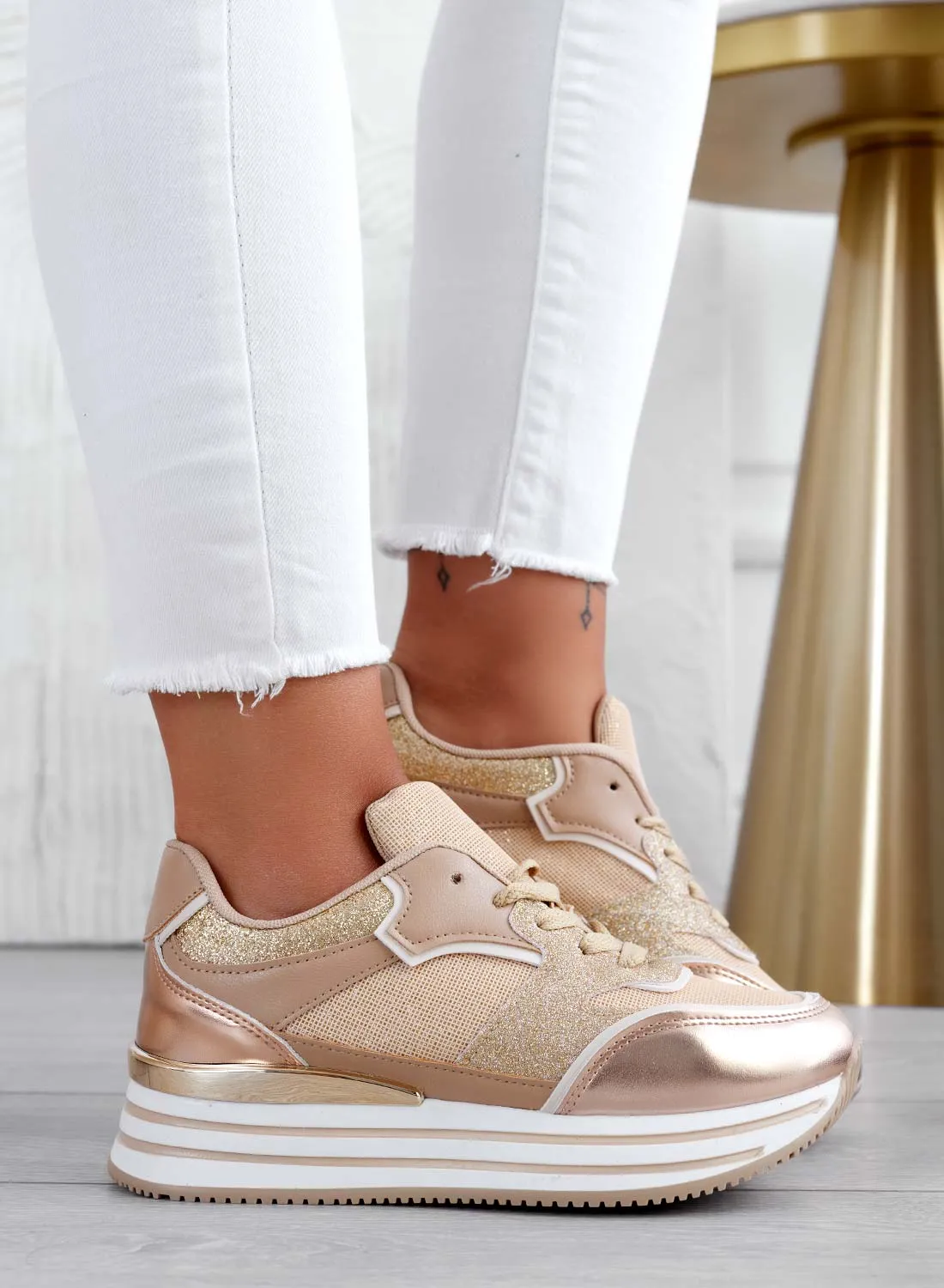 RONNIE - Sneakers oro rosa con inserti glitter