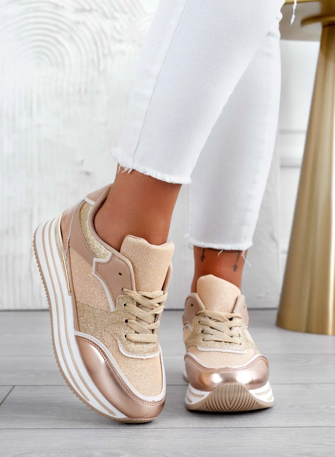 RONNIE - Sneakers oro rosa con inserti glitter