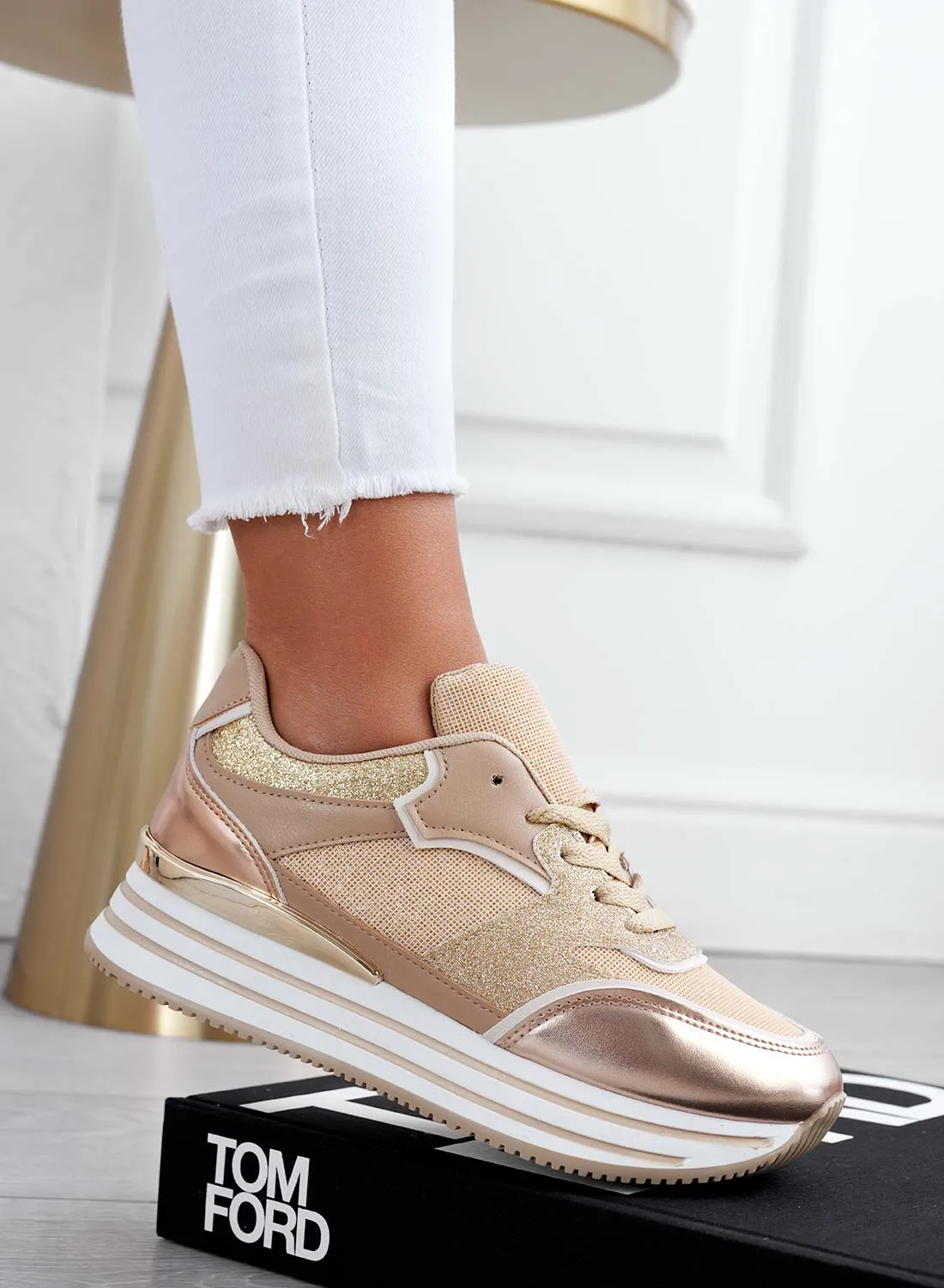 RONNIE - Sneakers oro rosa con inserti glitter
