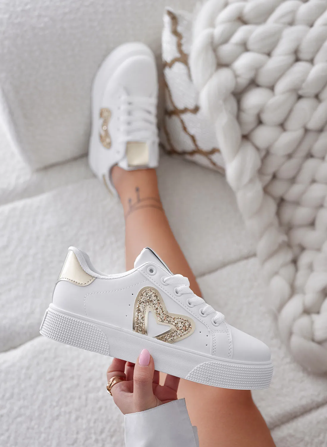 RUMBA - Sneakers bianche con inserti glitter oro