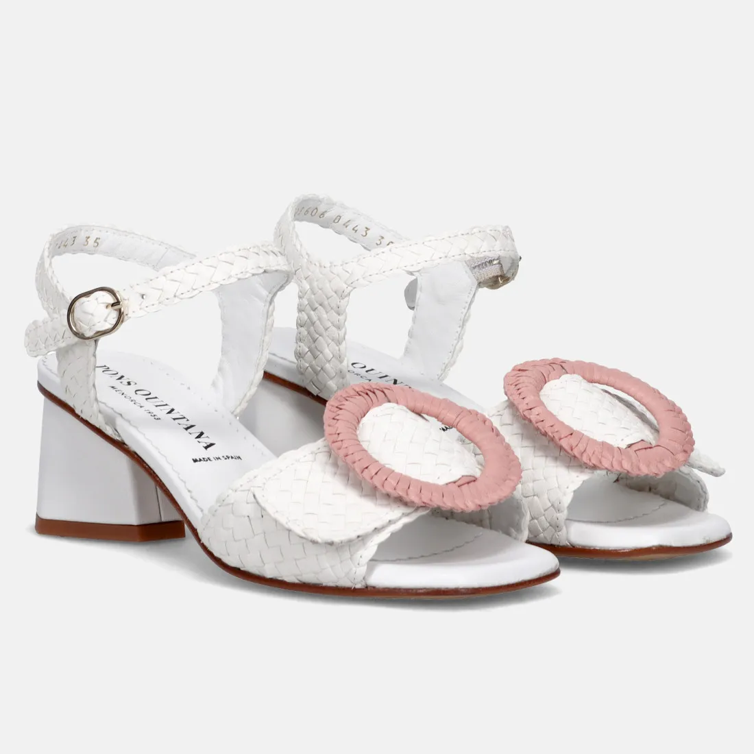 Sandalo Bayona Pons Quintana Bayona bianco e rosa in pelle intrecciata