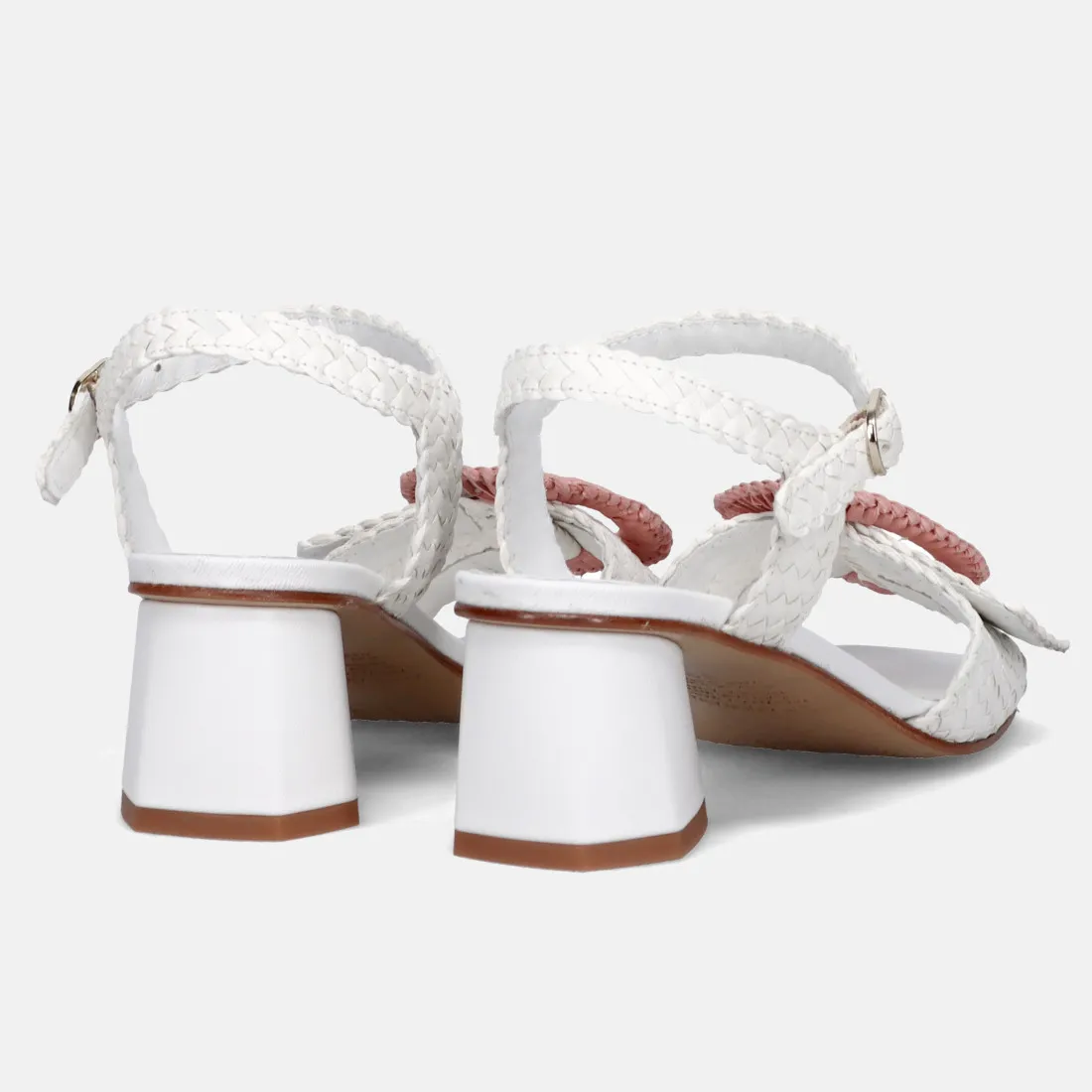 Sandalo Bayona Pons Quintana Bayona bianco e rosa in pelle intrecciata