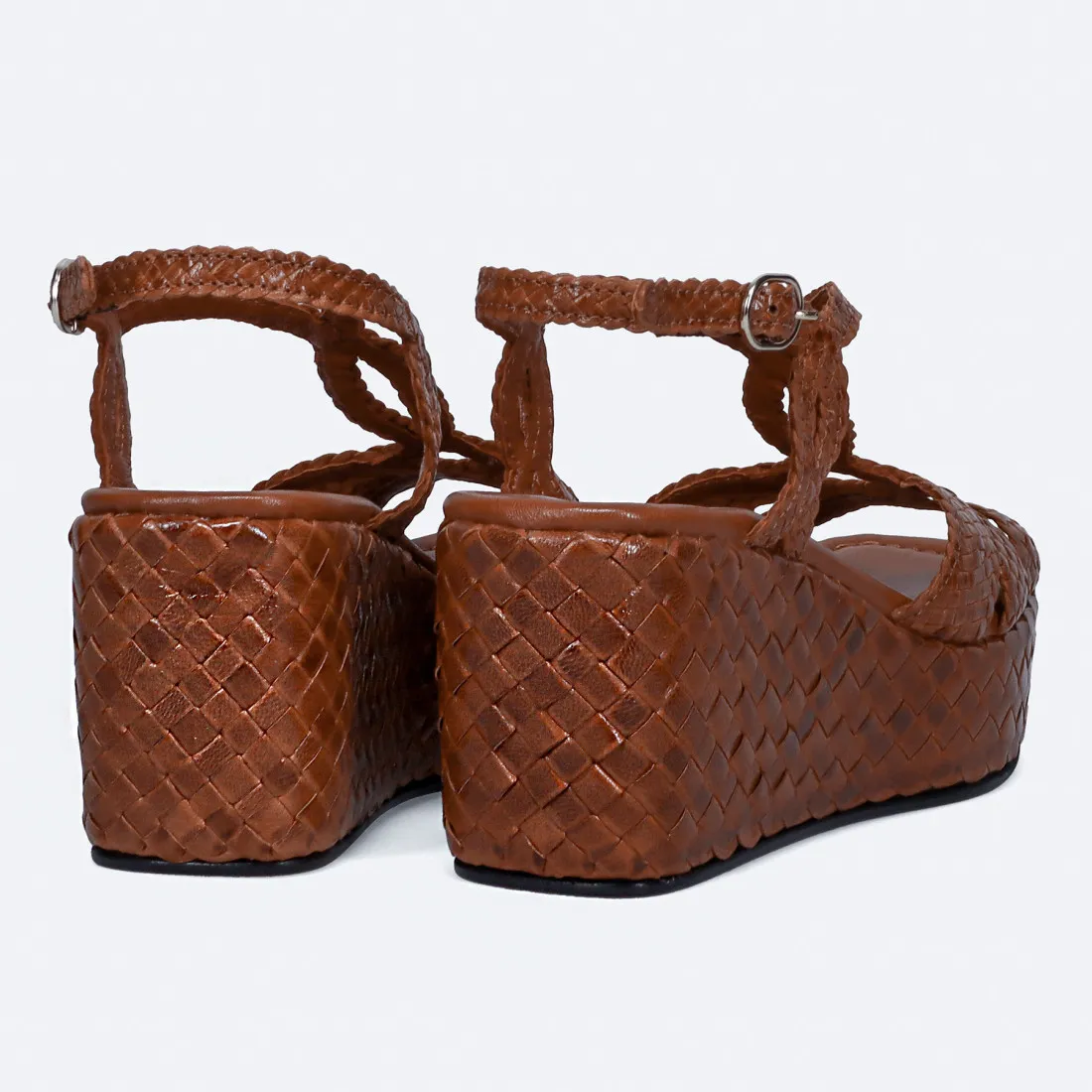 Sandalo con zeppa Pons Quintana Ankara in pelle intrecciata cuoio
