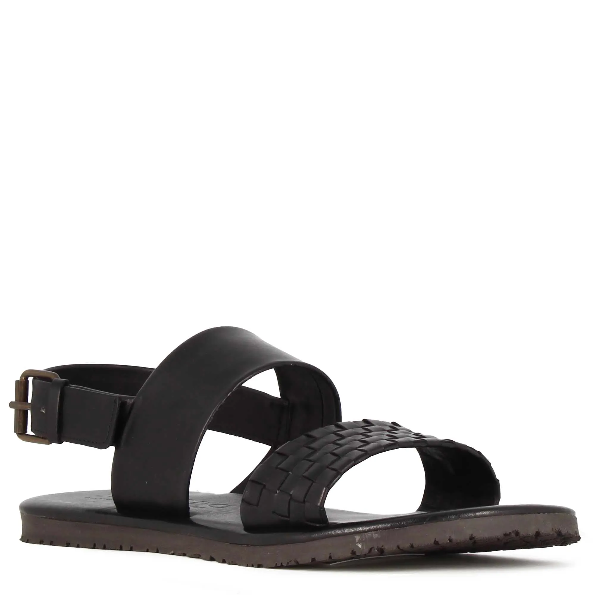 Sandalo da uomo con fibbia in pelle semi intrecciata colore nero
