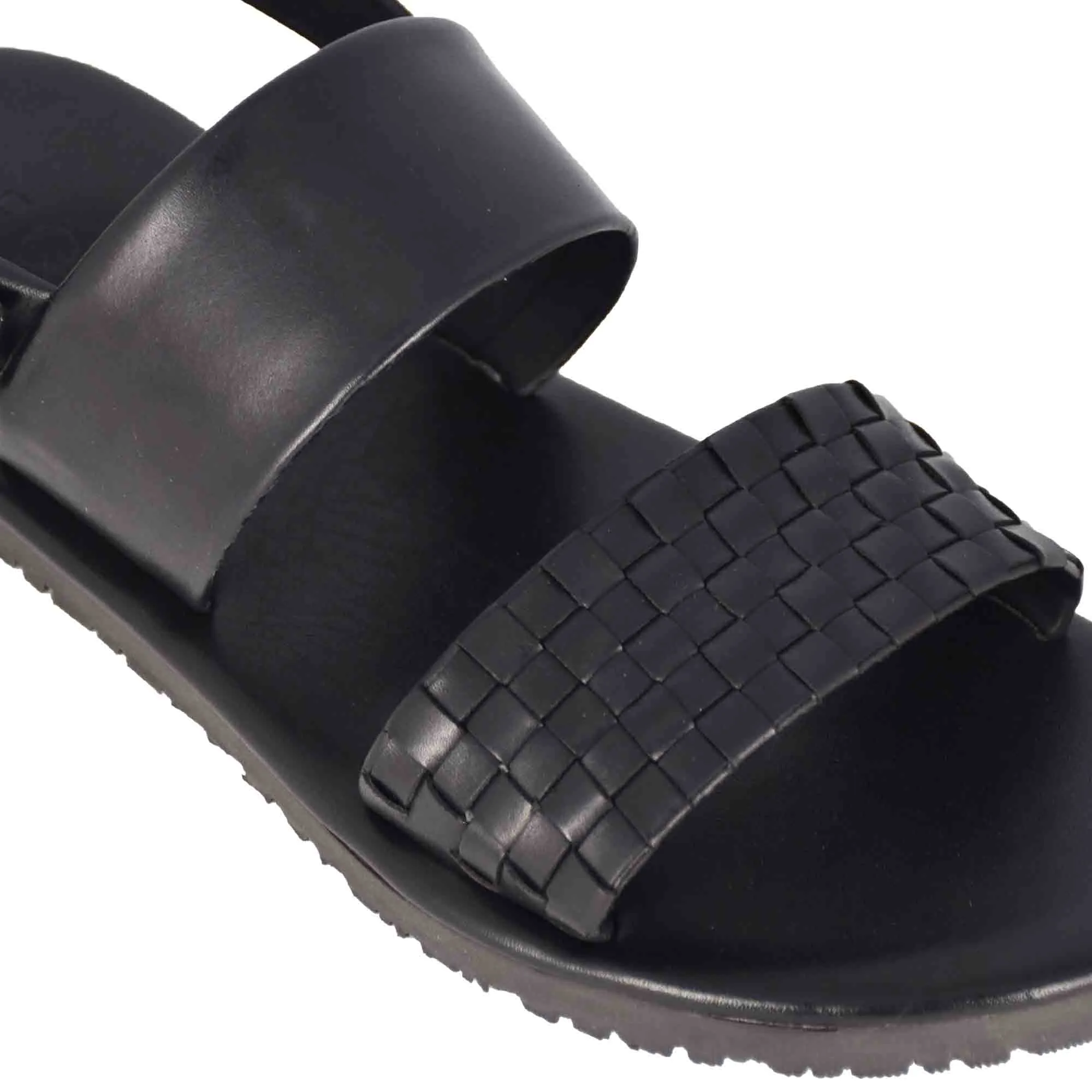 Sandalo da uomo con fibbia in pelle semi intrecciata colore nero