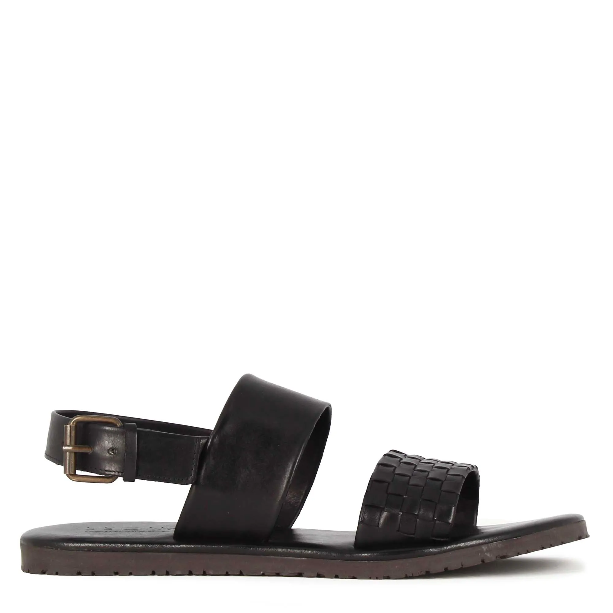Sandalo da uomo con fibbia in pelle semi intrecciata colore nero