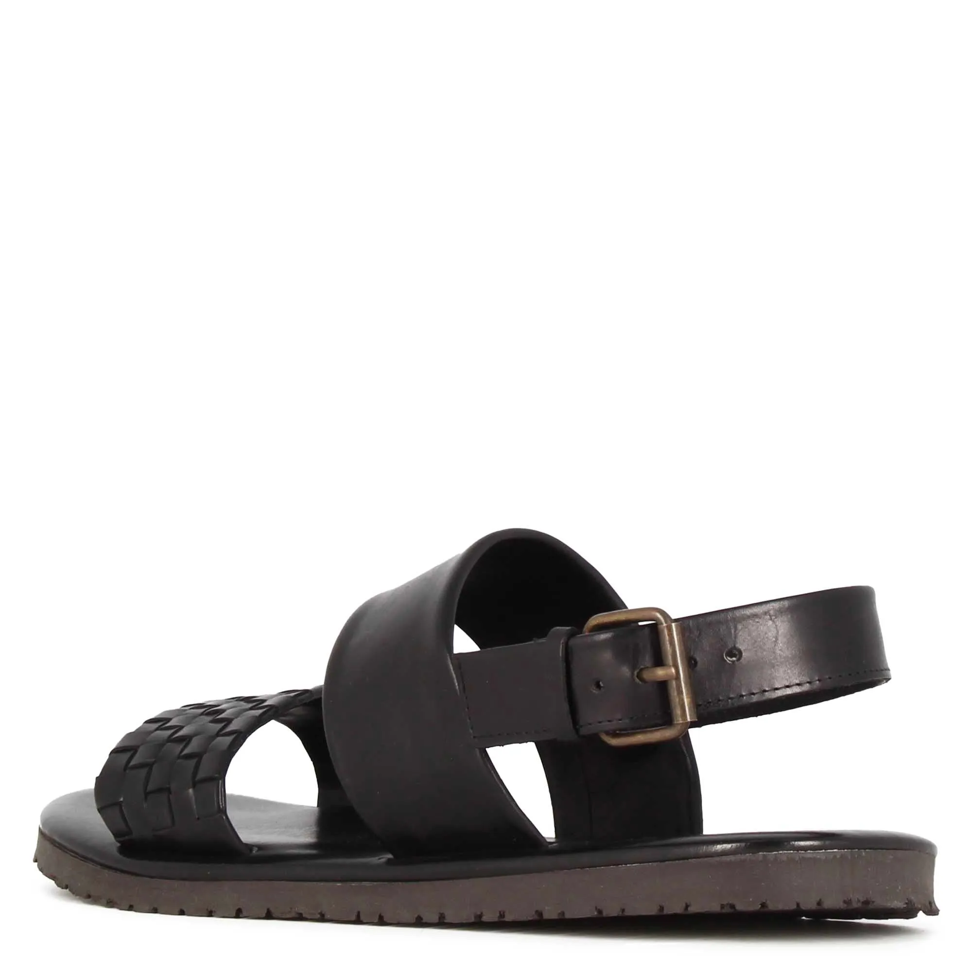 Sandalo da uomo con fibbia in pelle semi intrecciata colore nero