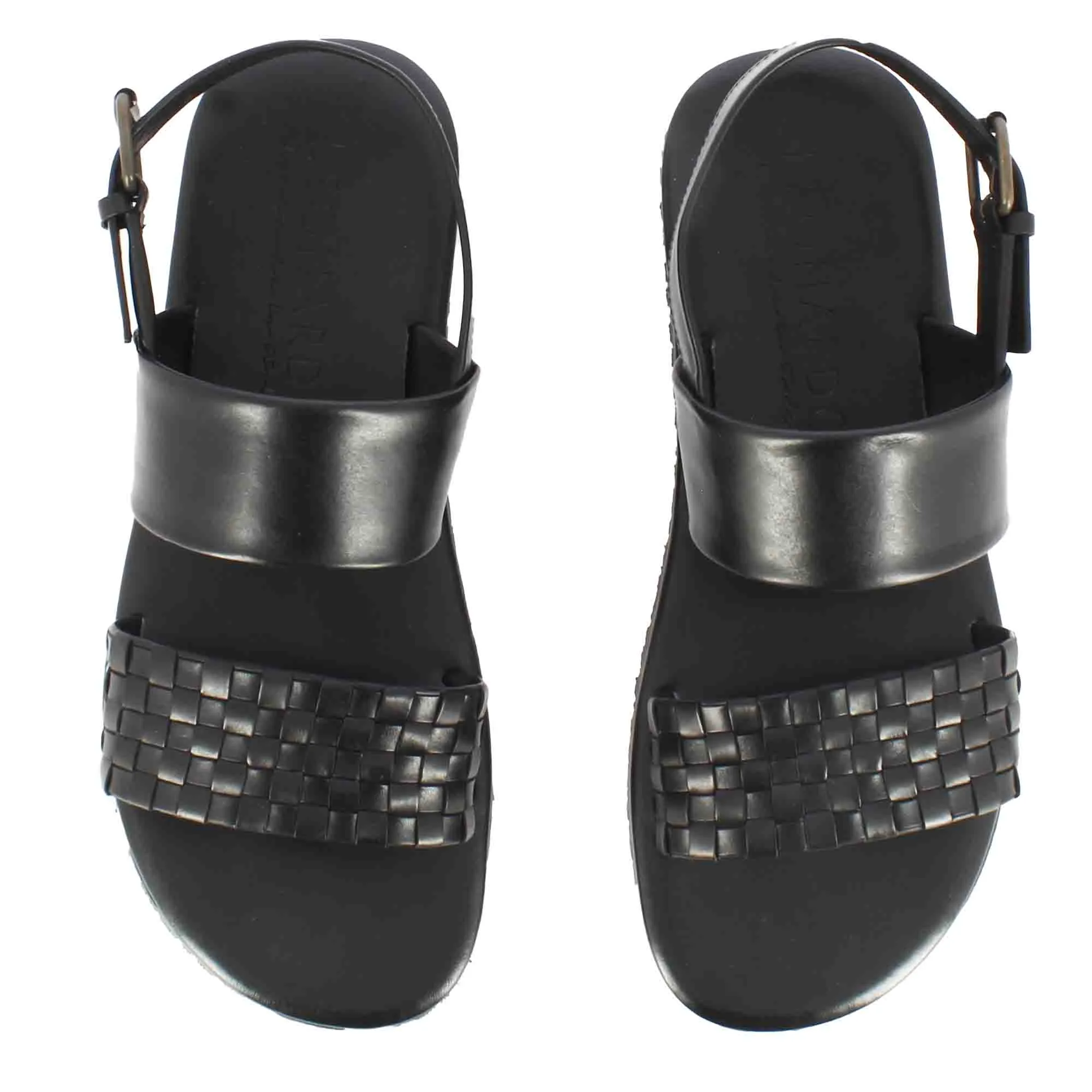 Sandalo da uomo con fibbia in pelle semi intrecciata colore nero