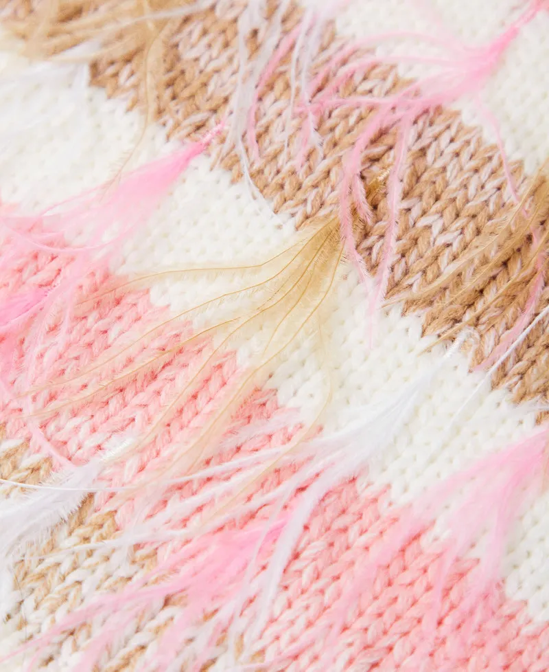 Sciarpa jacquard con piume