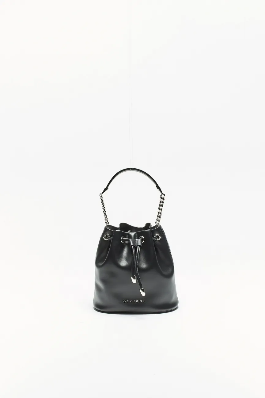 Secchiello mini a mano ORCIANI in pelle nero 