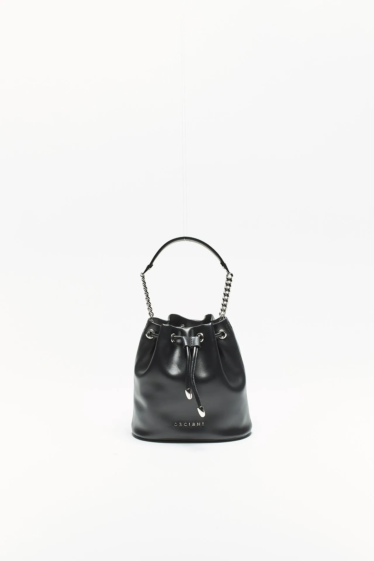 Secchiello mini a mano ORCIANI in pelle nero 