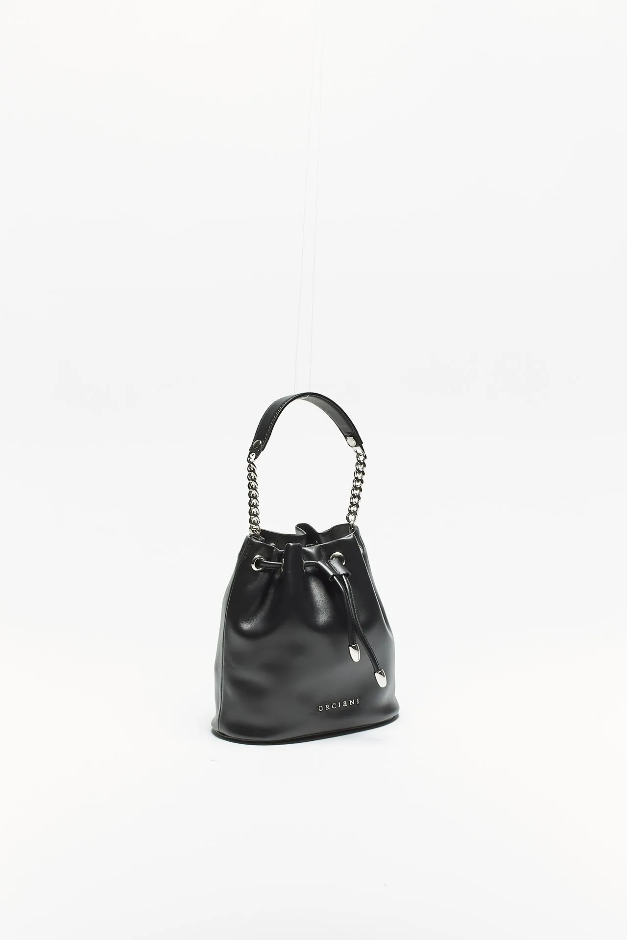 Secchiello mini a mano ORCIANI in pelle nero 