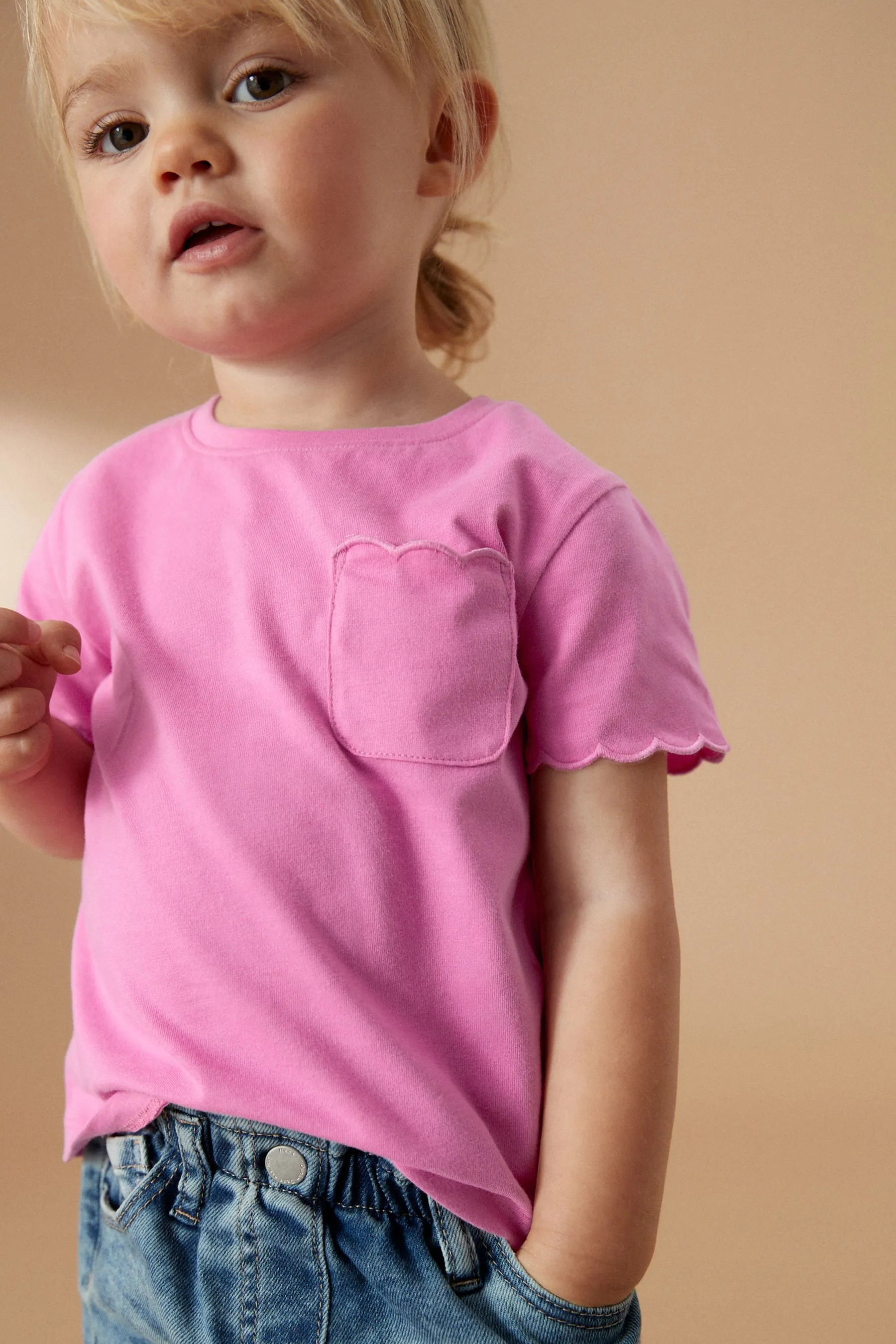 Short Sleeve Scallop 100% Cotton T-Shirt (3mths-7yrs)    