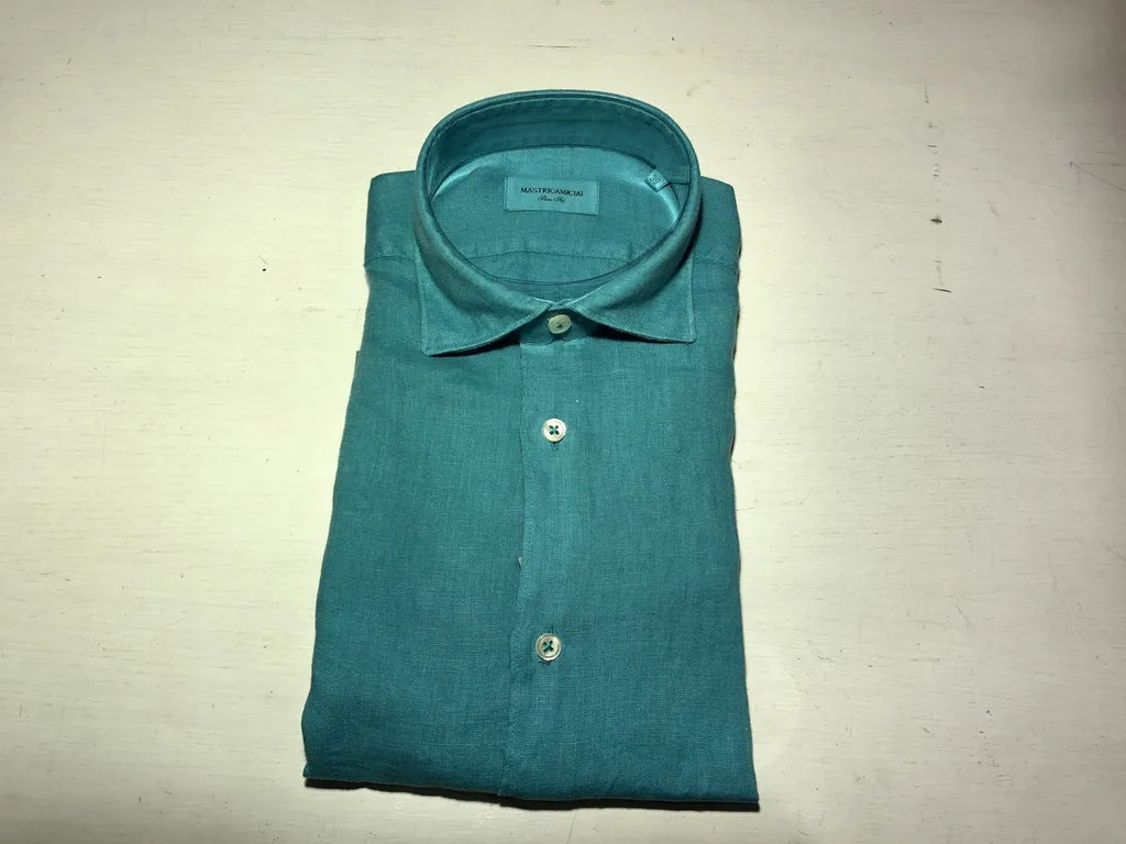 Slim Fit 100% linen shirt / Turquoise