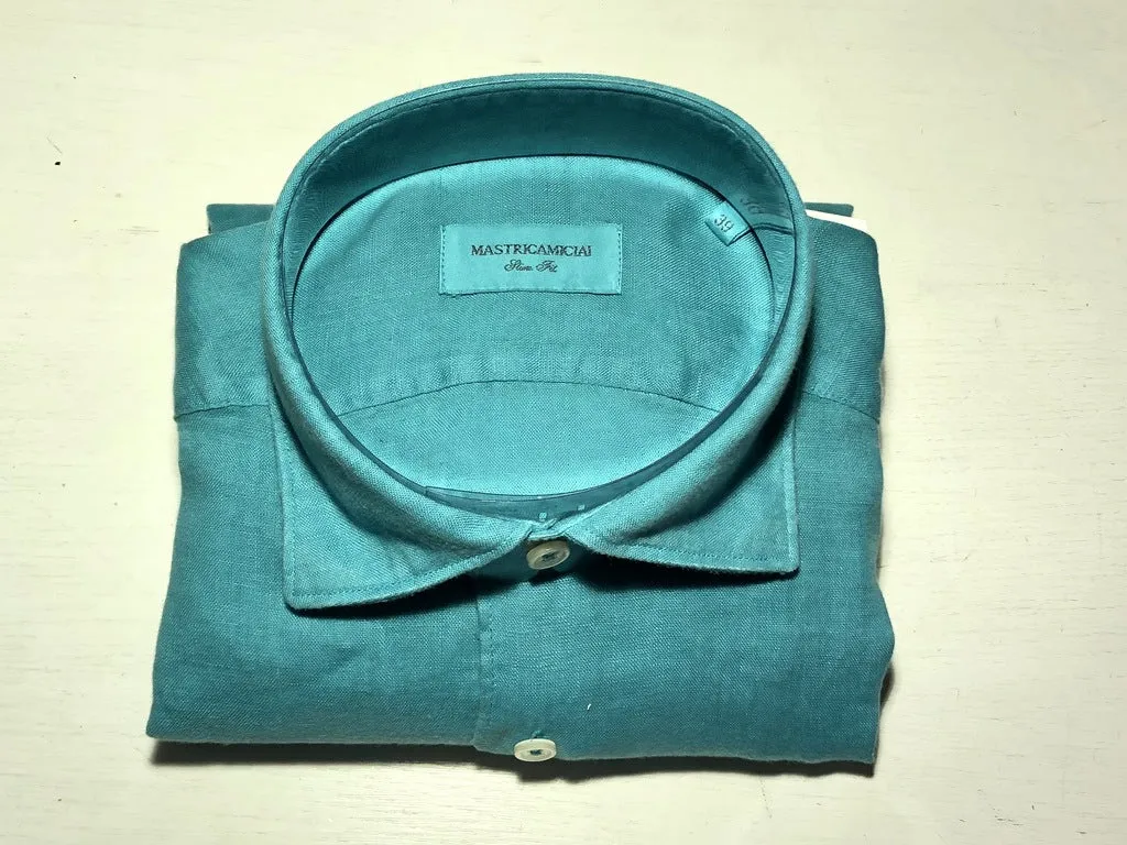 Slim Fit 100% linen shirt / Turquoise